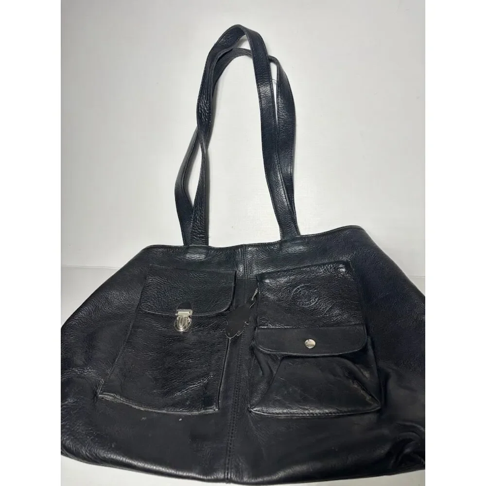Roots Vintage Leather Purse Bag Shoulder Tote Quality Pockets Handbag Beaver